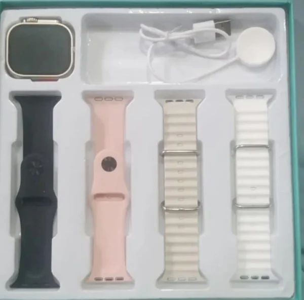 crown 4+1 smart watch-wireless charging smart watch with 4 straps - Image 6